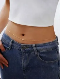 【Shein】ボディチェーンネックレス ハートモチーフベルト　イエローゴールドのサムネイル