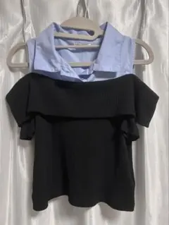オフショルダー シャツドッキングトップス