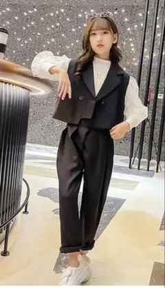 発表会　卒業式　ブラックフォーマルパンツスーツセット セットアップ　160