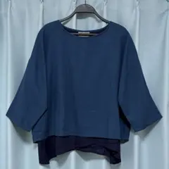 【未使用】MALAIKAレイヤード風 ブラウス 七分袖 ネイビー 綿100%のサムネイル