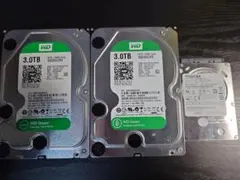 WD HDD 3T×2台、HITACHI HDD 1T×1台（3台セット）