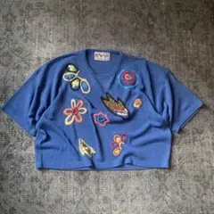 希少 90s 一点物 サマーニット レトロ ブルー vintage 古着
