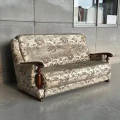 美品 カリモク ソファ コロニアル WC47 2P 2人掛け 花柄 グリーン 緑