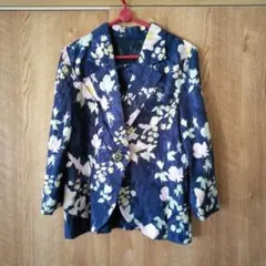 極上 シルク 絹 ウール ジャケット M L 花柄 2way スタンドカラー 