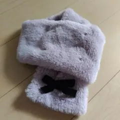 キッズ ファーマフラー リボン付き パープル