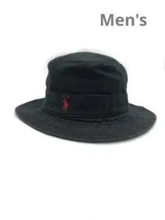 【ポロラルフローレン】バケットハット　黒　ロゴ刺繍 帽子　L