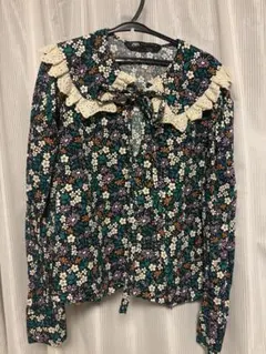 ZARA 花柄 レース襟 長袖ブラウス