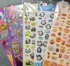 ペンギン　ねこ　パンダ　シャカシャカ　3Dシール ボンボンドロップシール風
