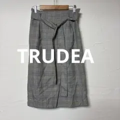 美品⭐︎TRUDEA⭐︎膝丈リボン付きタイトスカート/グレー チェック柄のサムネイル