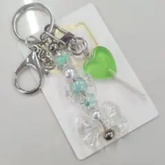 ビーズキーホルダー リボン パール 韓国風 ガーリー ハンドメイド