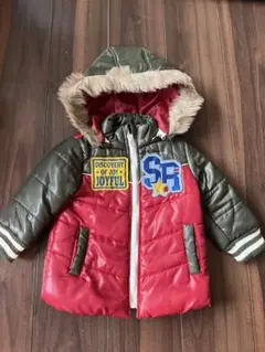 フード付き中綿コート 赤/緑