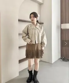 Kastane フェイクレザーショートブルゾン レディース