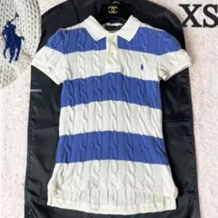 ラルフローレン ポロニット ポロシャツ ボーダー ロゴ刺繍 ホワイト XS