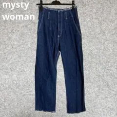 mysty woman　フリンジワイドデニム ダークブルーデニム ハイウエスト