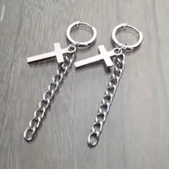 ALLステンレス★2個★内径10㎜★クロス&チェーンフープピアス