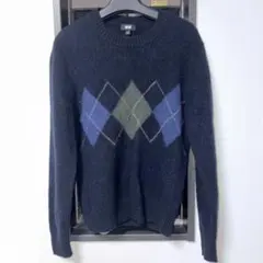 UNIQLOプレミアムラムクルーネックセーター アーガイルネイビー ユニセックス