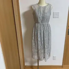 ロングワンピース レース グレー