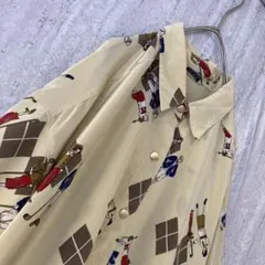 ヴィンテージ ブラウス 総柄 ゴルフ アーガイル レトロ 個性派 ベージュ