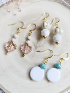 3ペアセット　アンティーク調　アクリルビーズ　まとめ売り　花　大ぶり