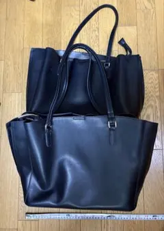 ブラックレザートートバッグ 大きめ2つ　セット