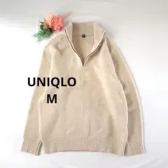 k638♥【UNIQLO】スフレヤーン ハーフジップセーター M ベージュ 男女