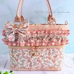 t*o様 クラシカルピンク×マーガレット刺繍 あおりポケット付き フリルバッグ☆