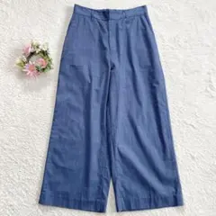 美品★ 【7-IDconcept.】 デニム風 ワイドパンツ (Ｍ) ブルー