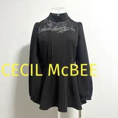 新品タグ付き CECIL McBEE レース付きハイネック黒長袖トップス