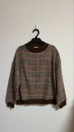 MEVIUS チェック柄 ニット セーター 長袖 ブラウン 秋冬服