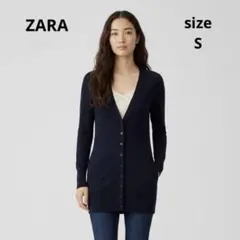 ZARA ザラ ロング カーディガン Vネック ブラック S レディース 春 黒