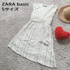 ZARA basicザラベーシックSワンピース白ひざ丈アシンメトリー麻ノースリ