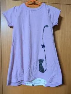 120cm西松屋黒猫バックリボン猫柄切り替えTシャツワンピースエルフィンドール