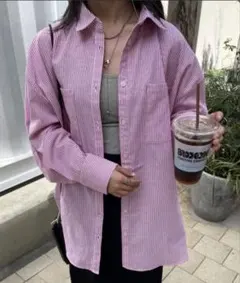 【nemne store】ピンク白ストライプオーバーサイズシャツ 売り切れ商品