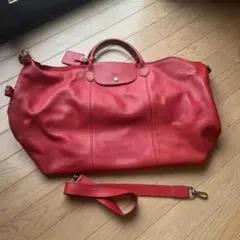ロンシャン　レザートートバッグ　赤
