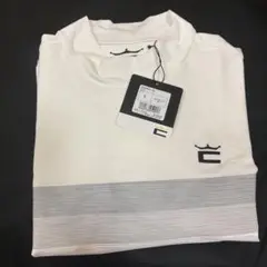 【COBRA／コブラ】胸元ストライプ ストレッチ 半袖モックネックシャツ・S・白
