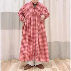 SM2 バンドカラーにチェックのゆるっとロングワンピース