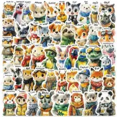 V153　ステッカー　シール　５０枚　動物　アニマル　犬　くま　コラージュ素材