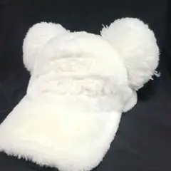 ミッキーマウス　ポンポン耳付きファーキャップ