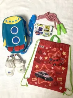 kidsボーイズ園グッズ乗り物シリーズ5点セットUSDバック・巾着大・上靴・縄跳