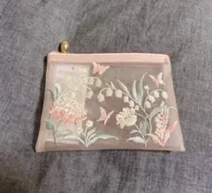 Francfranc メッシュ エンブロイダリー ミニフラットポーチ ピンクのサムネイル