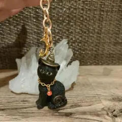 ハロウィン黒猫キーホルダー☆オルゴナイト☆魔よけ☆現品です♪♪☆