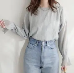natural couture キャンディースリーブプリーツブラウス　サックスのサムネイル
