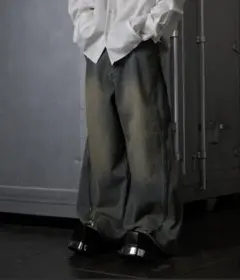 GRANCY ジップデザイン バギーデニム パンツ