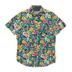 USA 古着 コットン アロハシャツ ハワイアンシャツ 花柄 総柄 メンズM