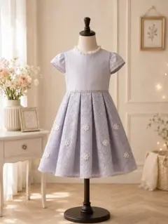 【美品】キッズドレス　パープル　レースドレス花柄のサムネイル