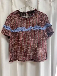 【ZARA】 ツイードフリル半袖トップスのサムネイル