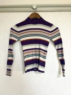 AZUL by moussy ストライプ ハイネックセーター