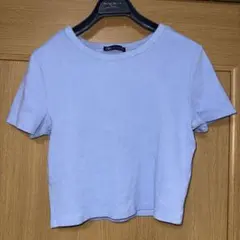 【美品】ZARA クロップドTシャツ ショート丈 半袖 ライトブルー