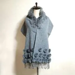 『instrument』リアルファー付き グレーマフラー ポンポン付き