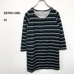 RETRO GIRL ストライプワンピース Mマルチボーダーチュニックd316